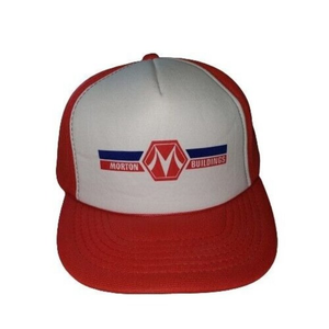 Vtg Morton‎ Building Hat Snapback Trucker Cap Foam Red White Adjustable